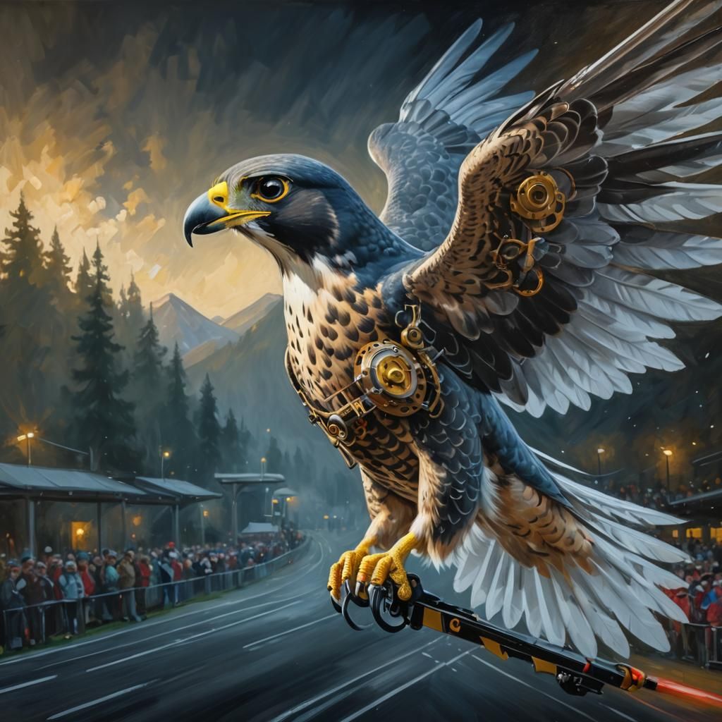 Peregrine Falcon's Robotic Wings Victory: Naive Art