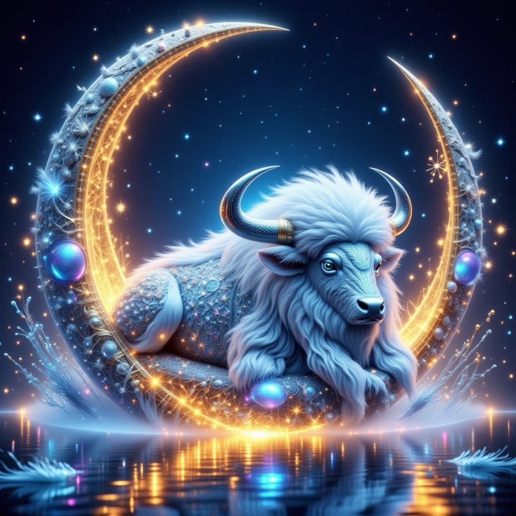 Majestic Great White Buffalo in Starry Sky