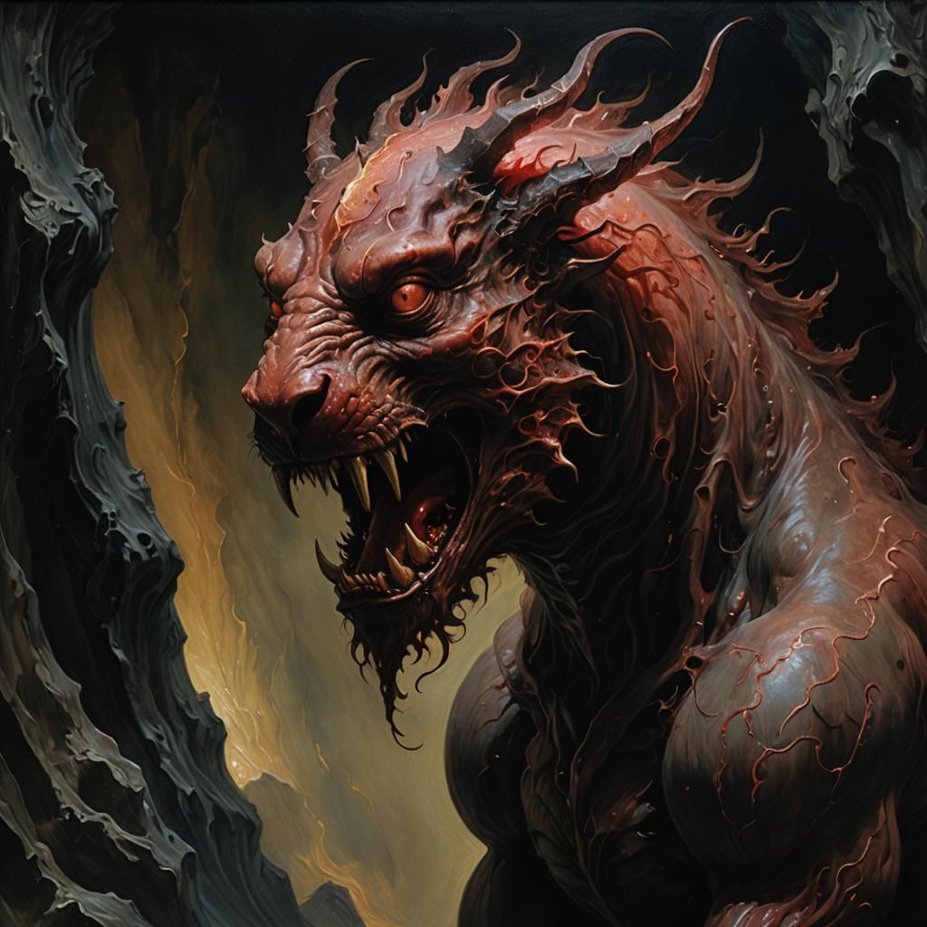 Nightmare Beast Emerges: Renaissance Oil Painting