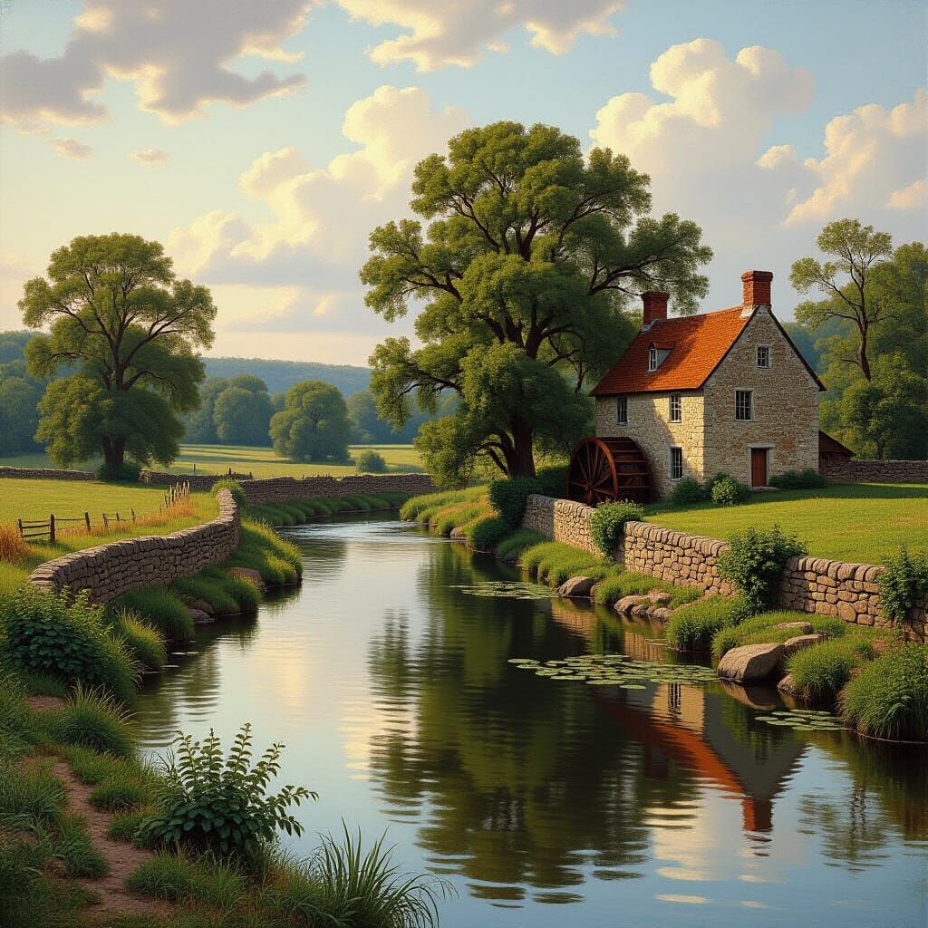 Picturesque River Landscape with Derelict Mill