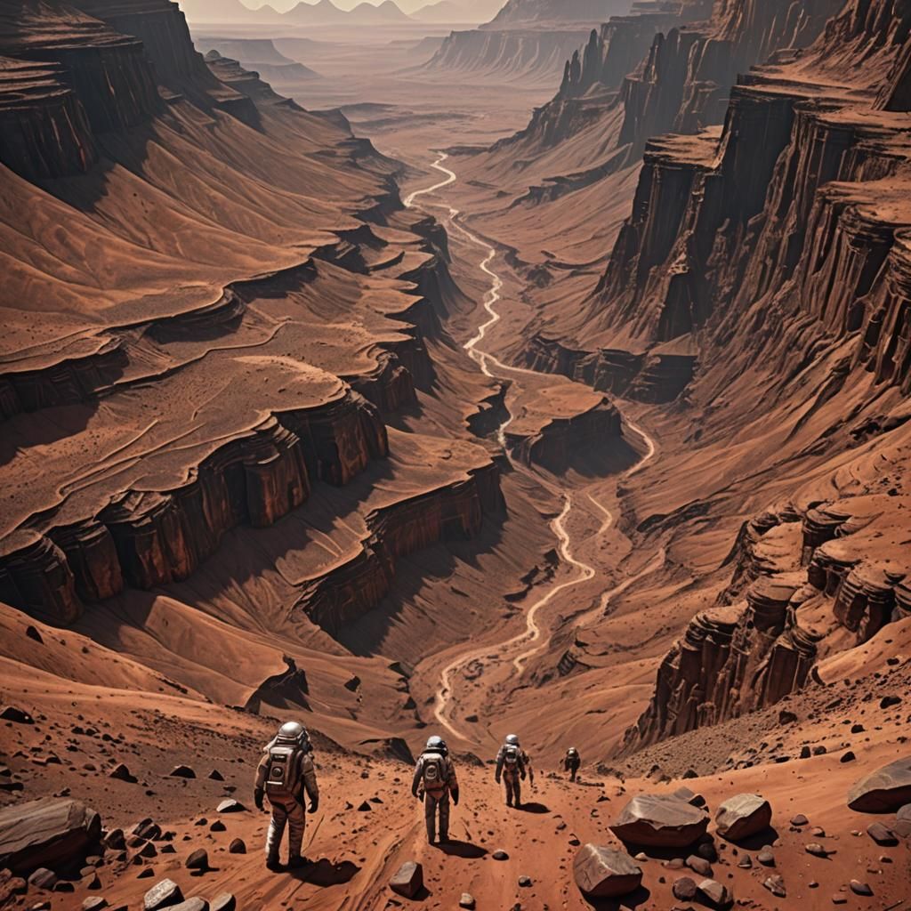 Astronauts Explore Martian Canyons: Digital Matte Painting