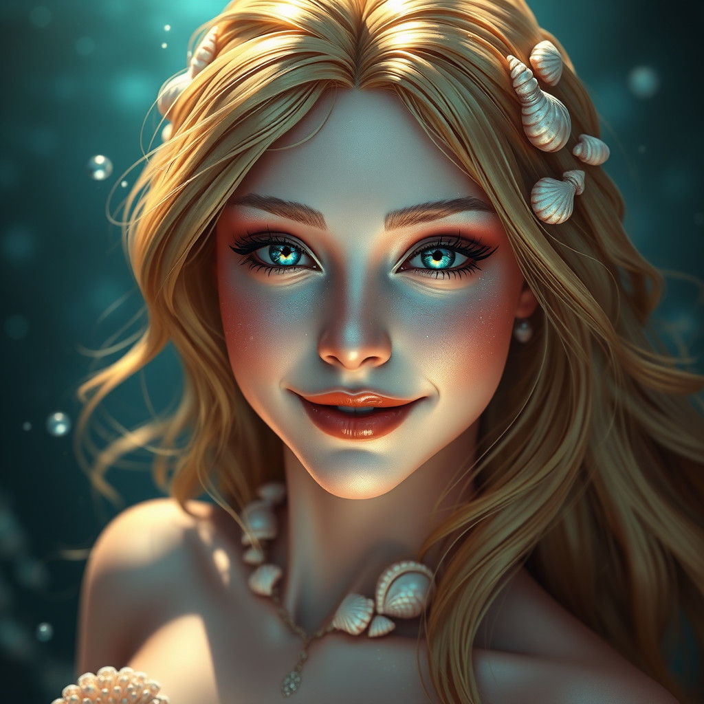 Iridescent Mermaid Portrait in Art Nouveau Style