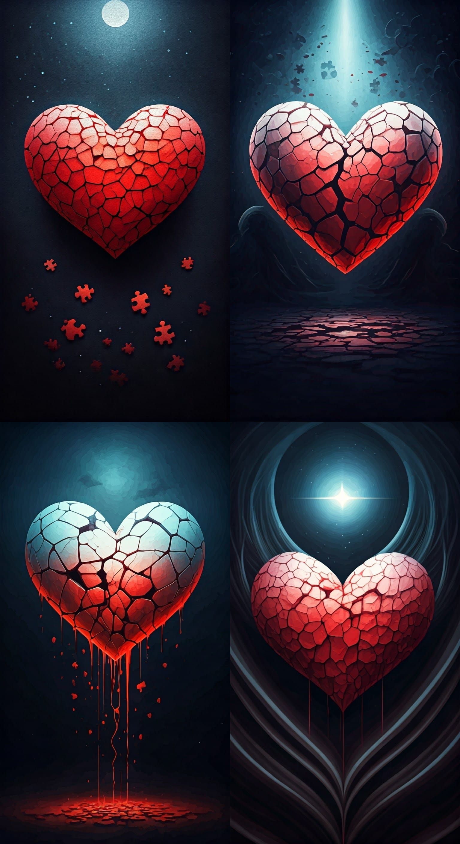 Shattered Heart in Monochromatic Watercolor Painting