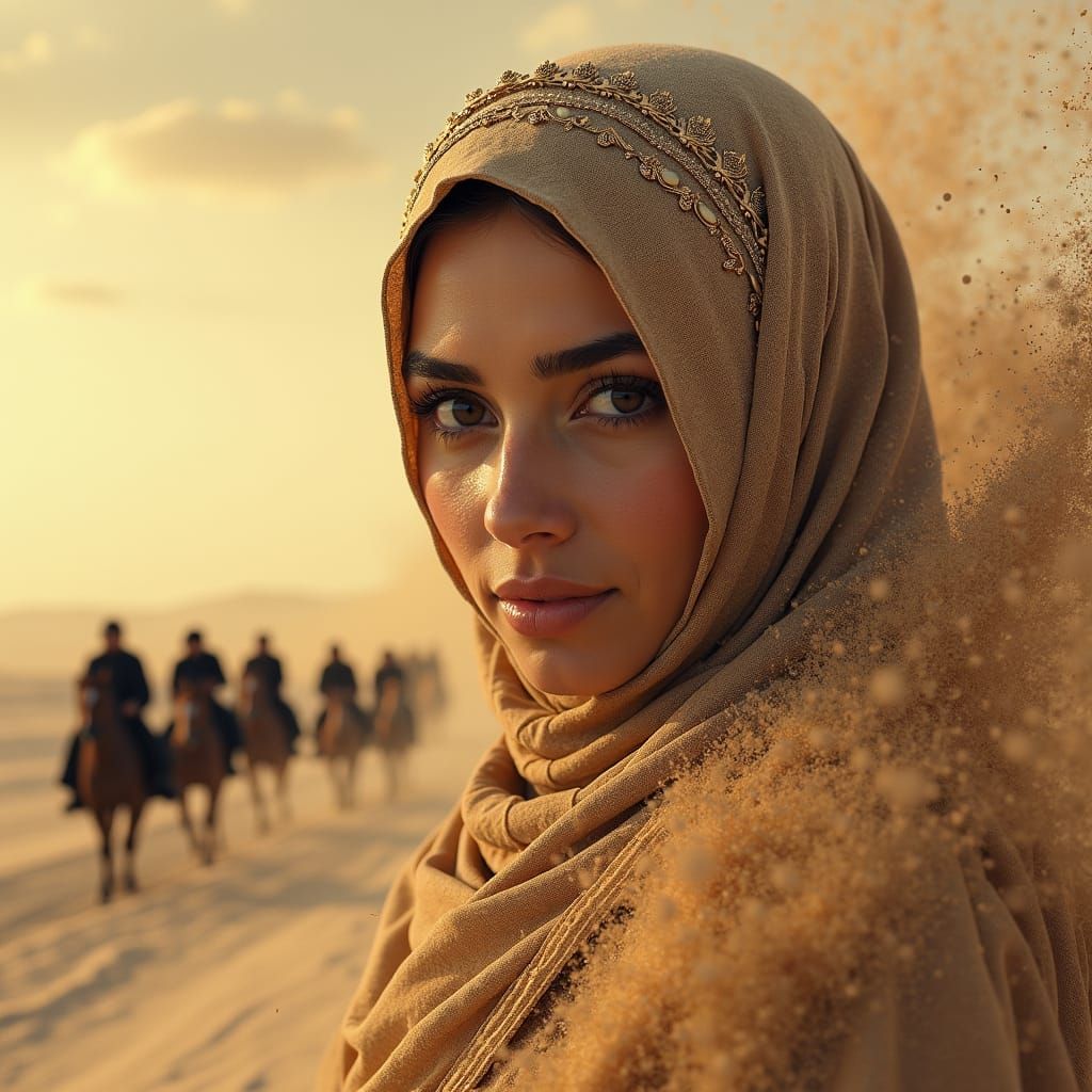 Arab Princess Face in Desert Sandstorm