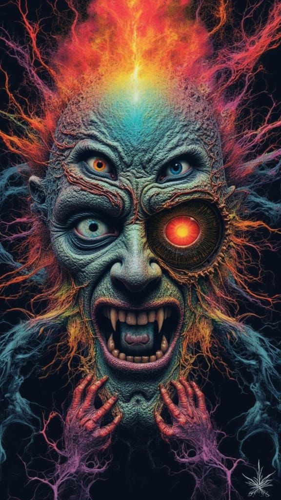 Fractal Faced Man in Analog Horror Style