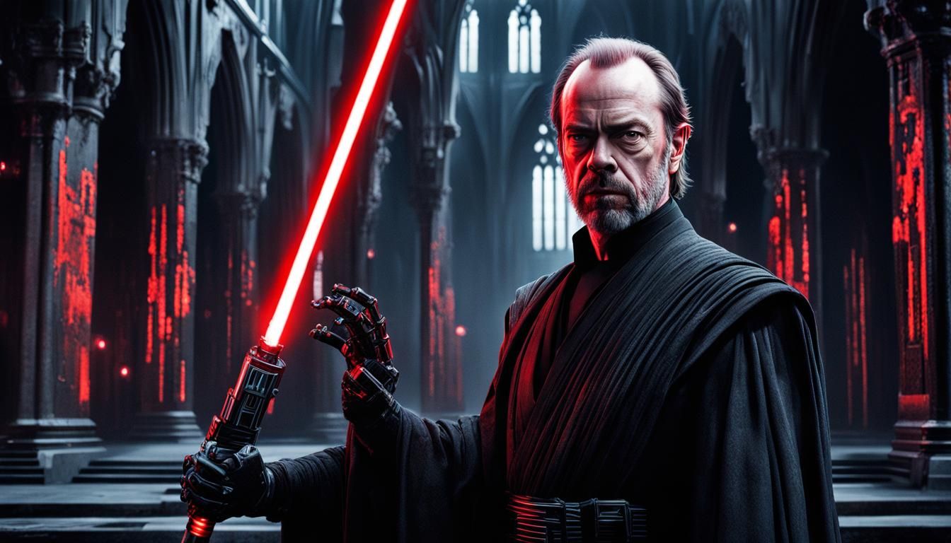 Sith Lord Hugo Weaving with Lightsabers, Hyperrealistic Art