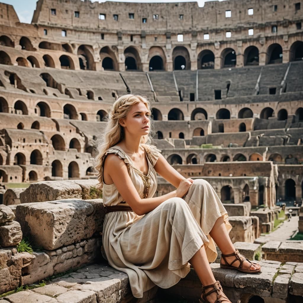 Roman Girl at Colosseum, Summer Scene