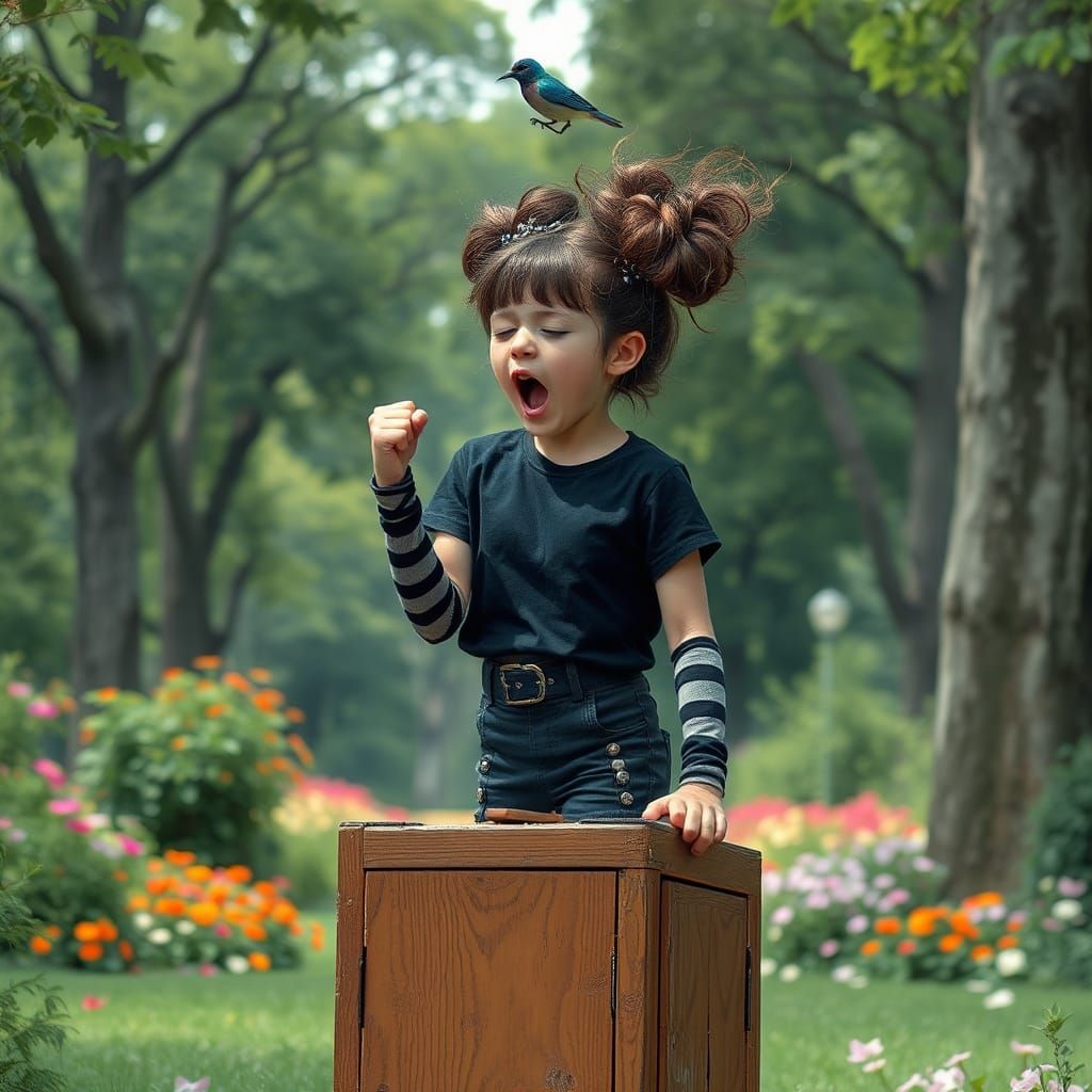 Gothic Girl Screaming in Park, Digital Art