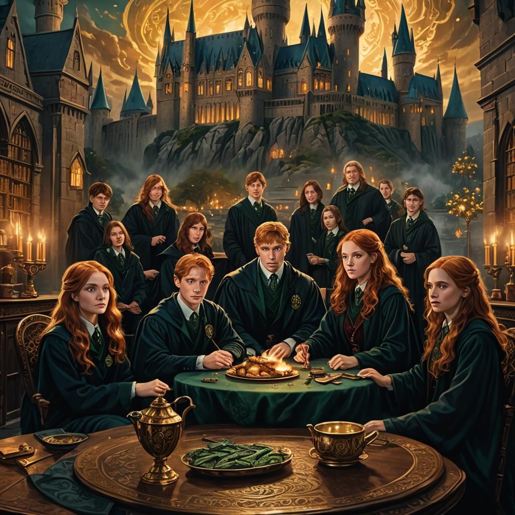 The Weasley Family in Slytherin Robes