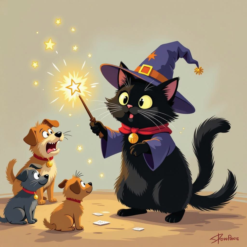 Black Cat Wizard's Spell Backfires, Unleashing Dogs
