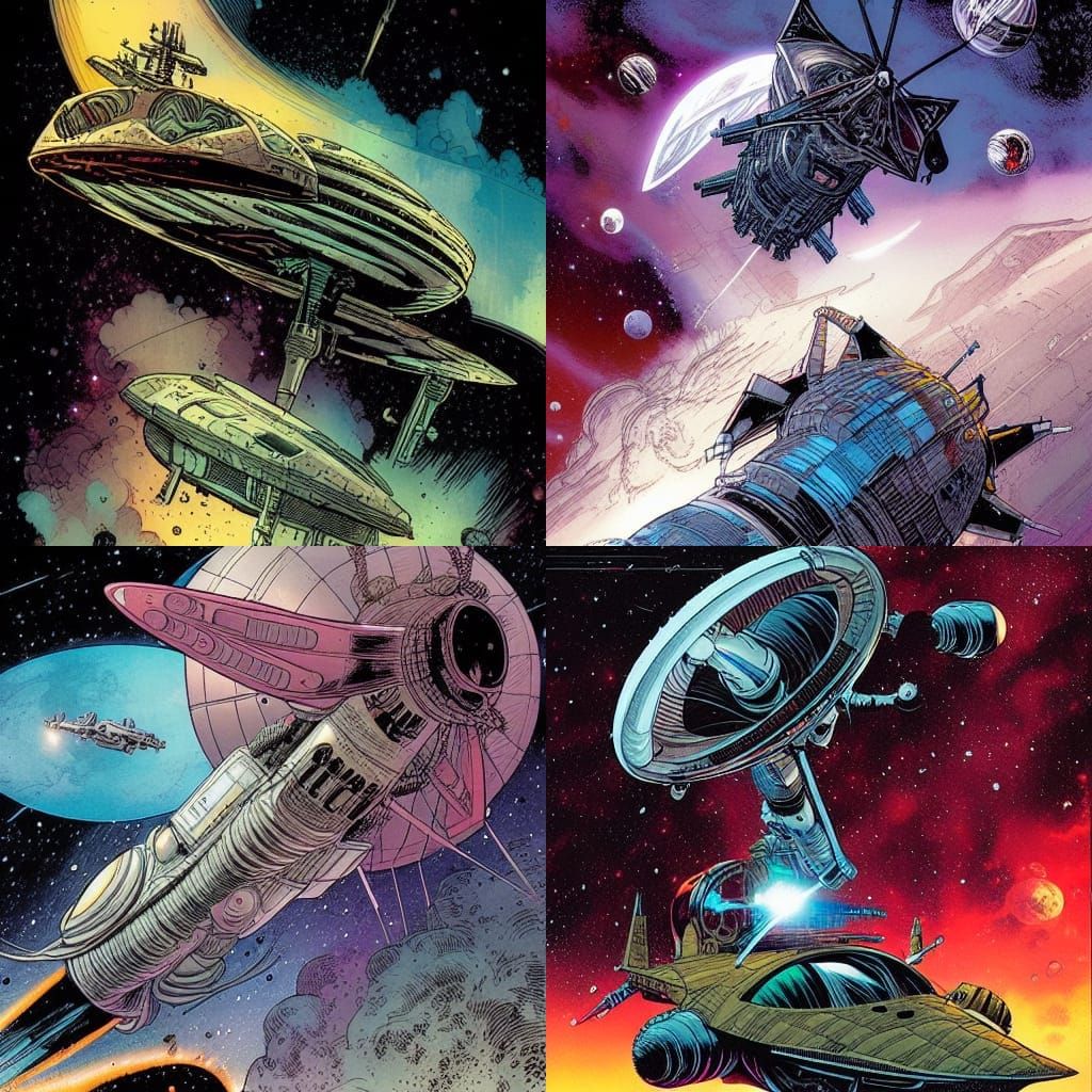 Epic Space Battle in Sienkiewicz Comic Style