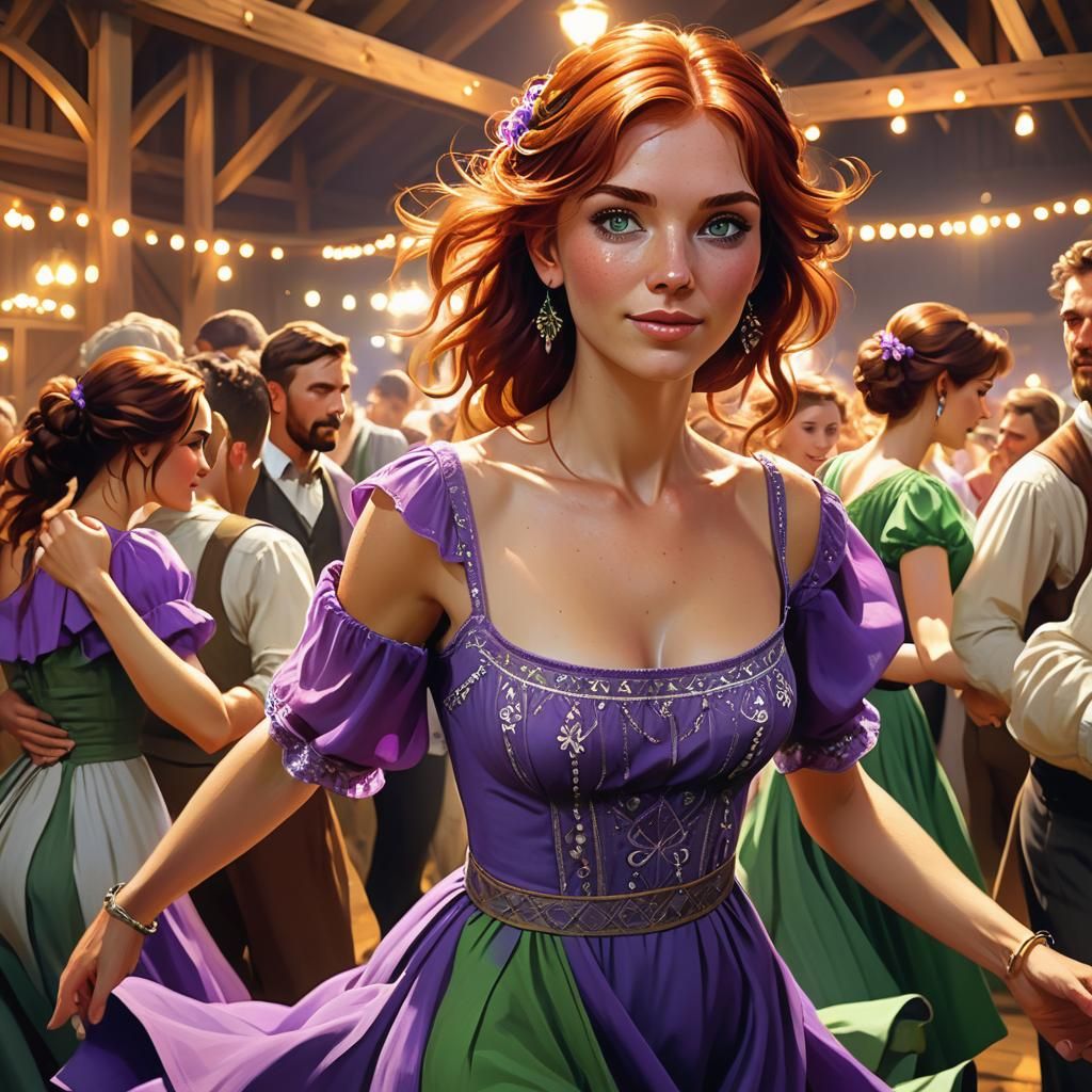 Auburn Haired Woman Dancing, Art Nouveau Portrait