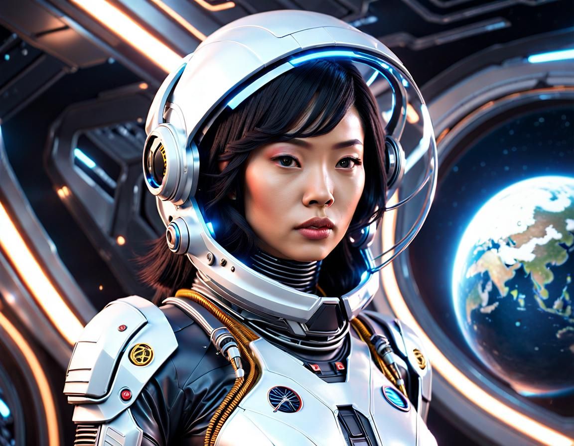 Futuristic Asian Astronaut in Space Suit