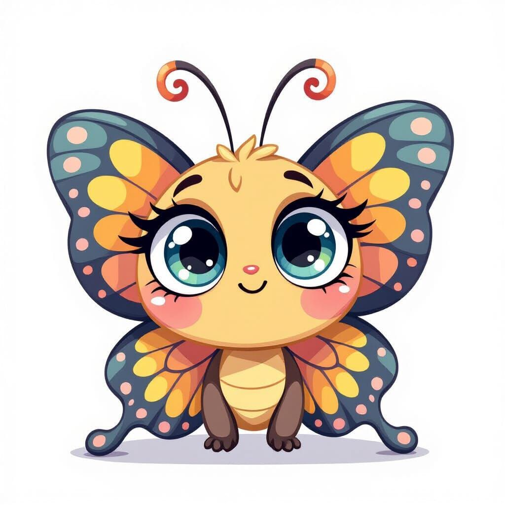 Puzzled Cartoon Butterfly with Expressive Eyes