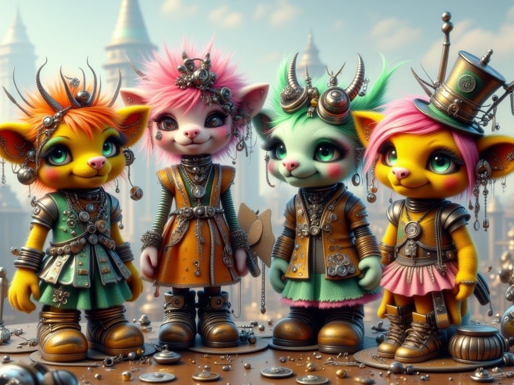 Fairy Punk Toys Overlooking Cityscape