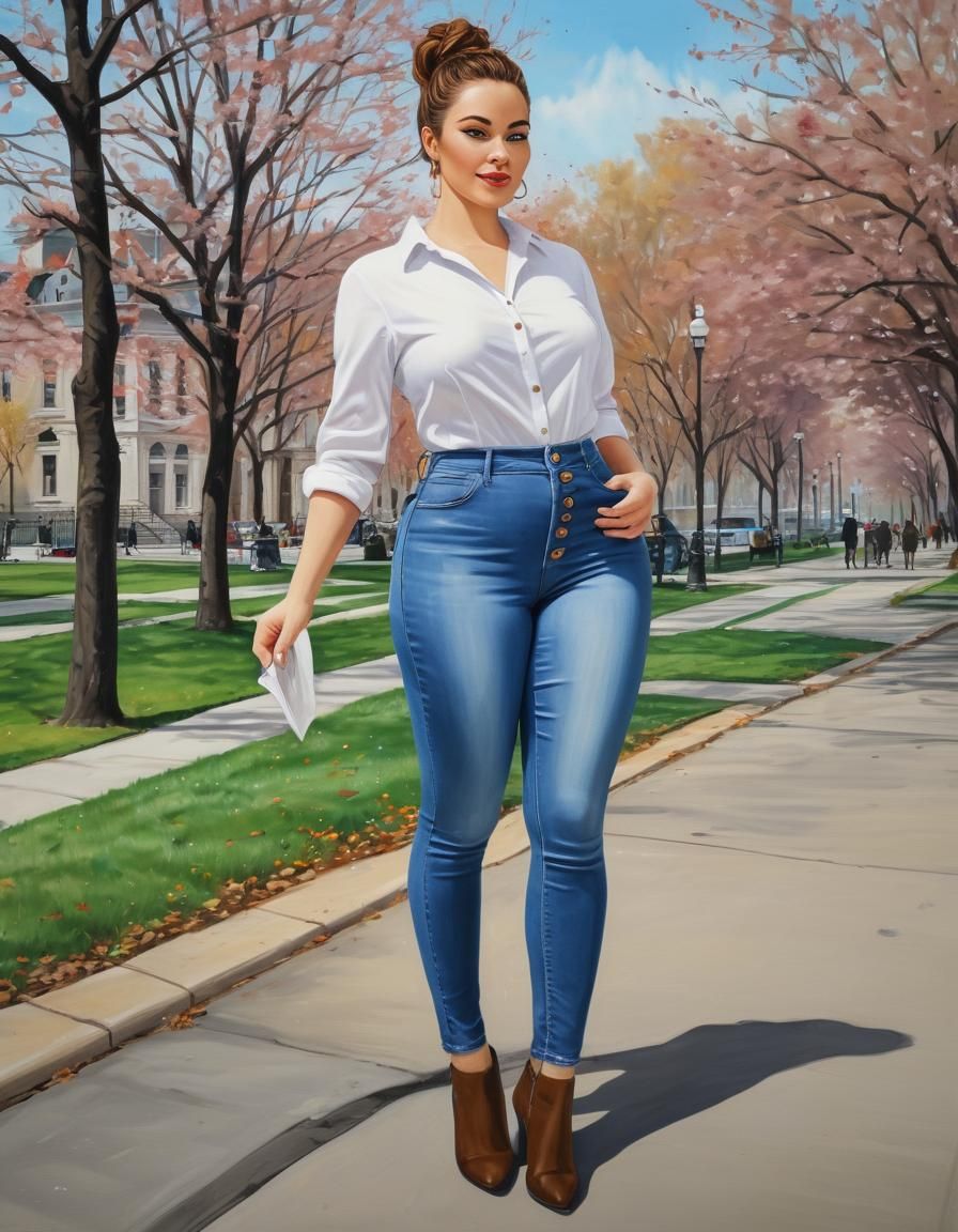 Curvy Businesswoman in City Park as Alcohol Ink Drawing