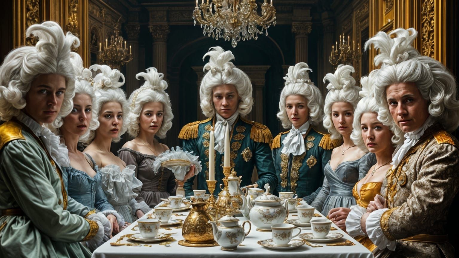 Elegant 18th Century Aristocrats Gather for Tea in Opulent P...