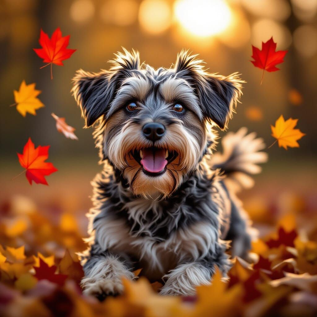 Ugliest Dog Joyfully Plays with Autumn Leaves