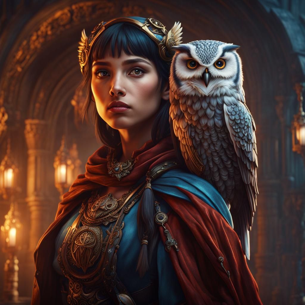 Girl with Owl: Detailed Fantasy Art