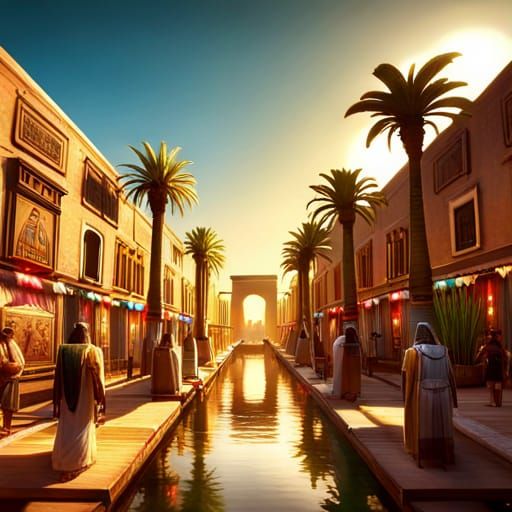 Vibrant Egyptian Street Scene Concept Art