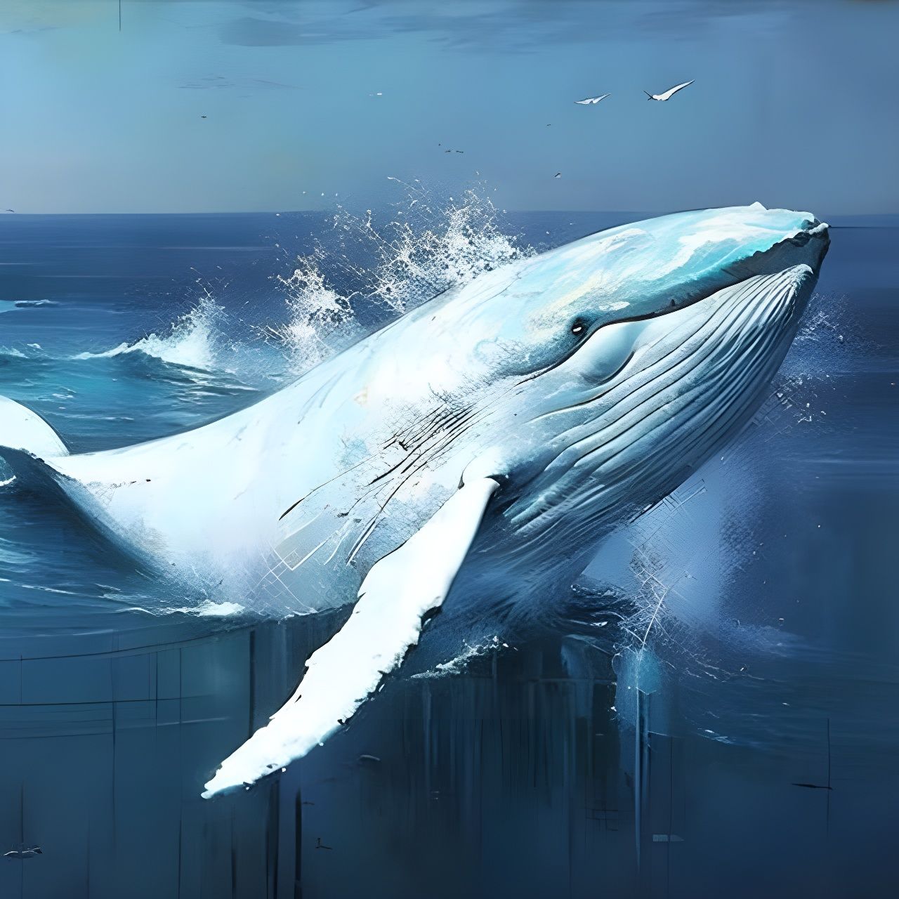 Majestic Water Whale Digital Painting