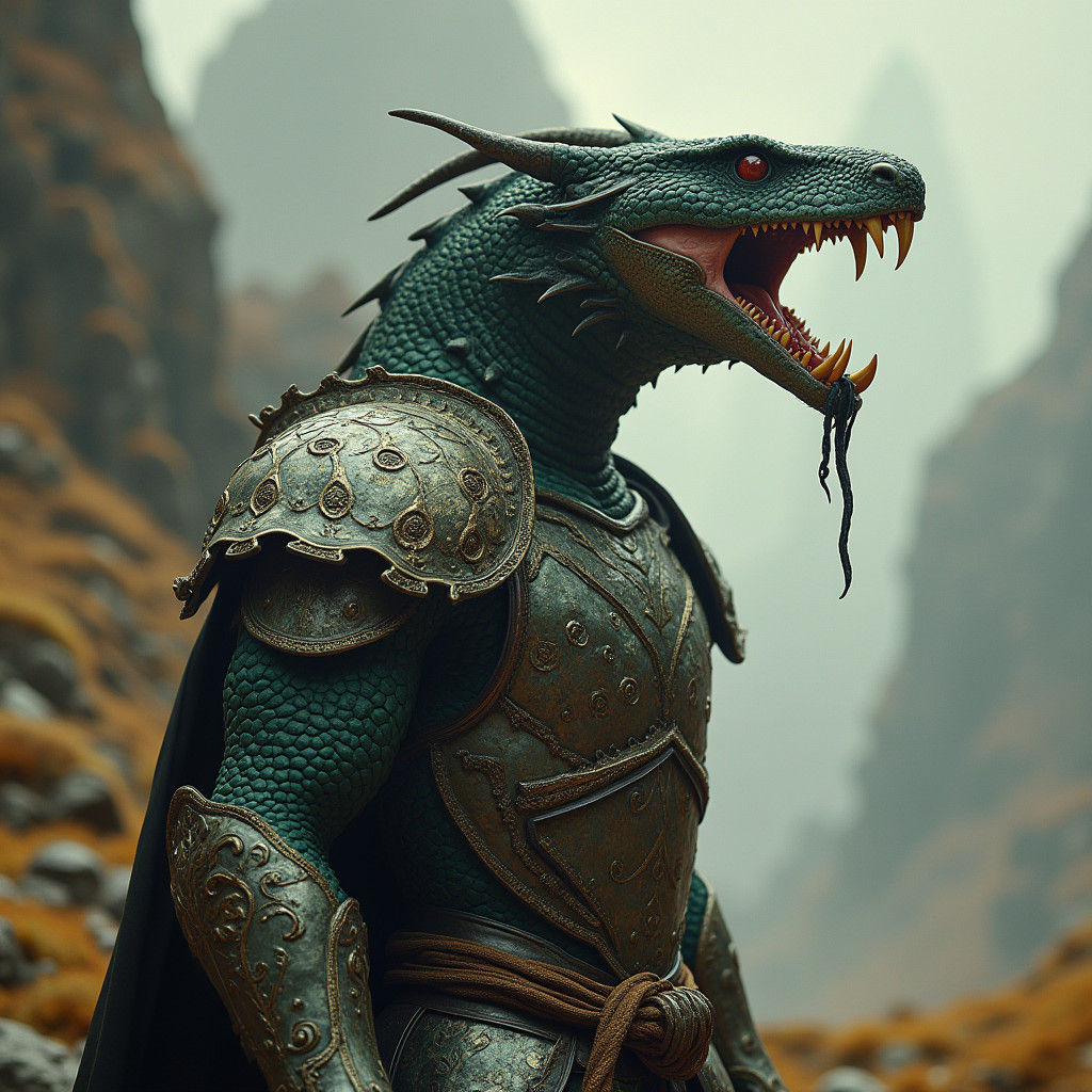 Serpent Warrior in Mythical Realm as Digital Art