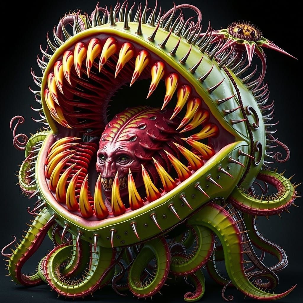 Cyberpunk Carnivorous Plant in Futuristic Landscape