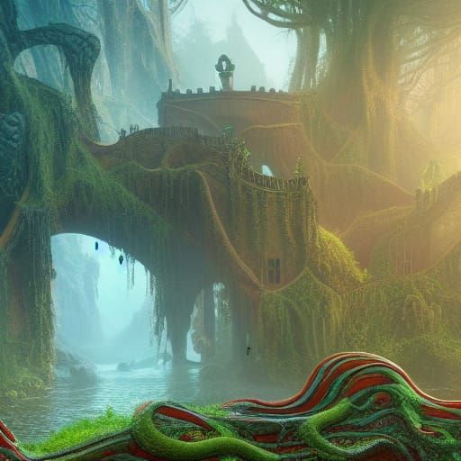 Detailed Matte Painting of Snake at Door