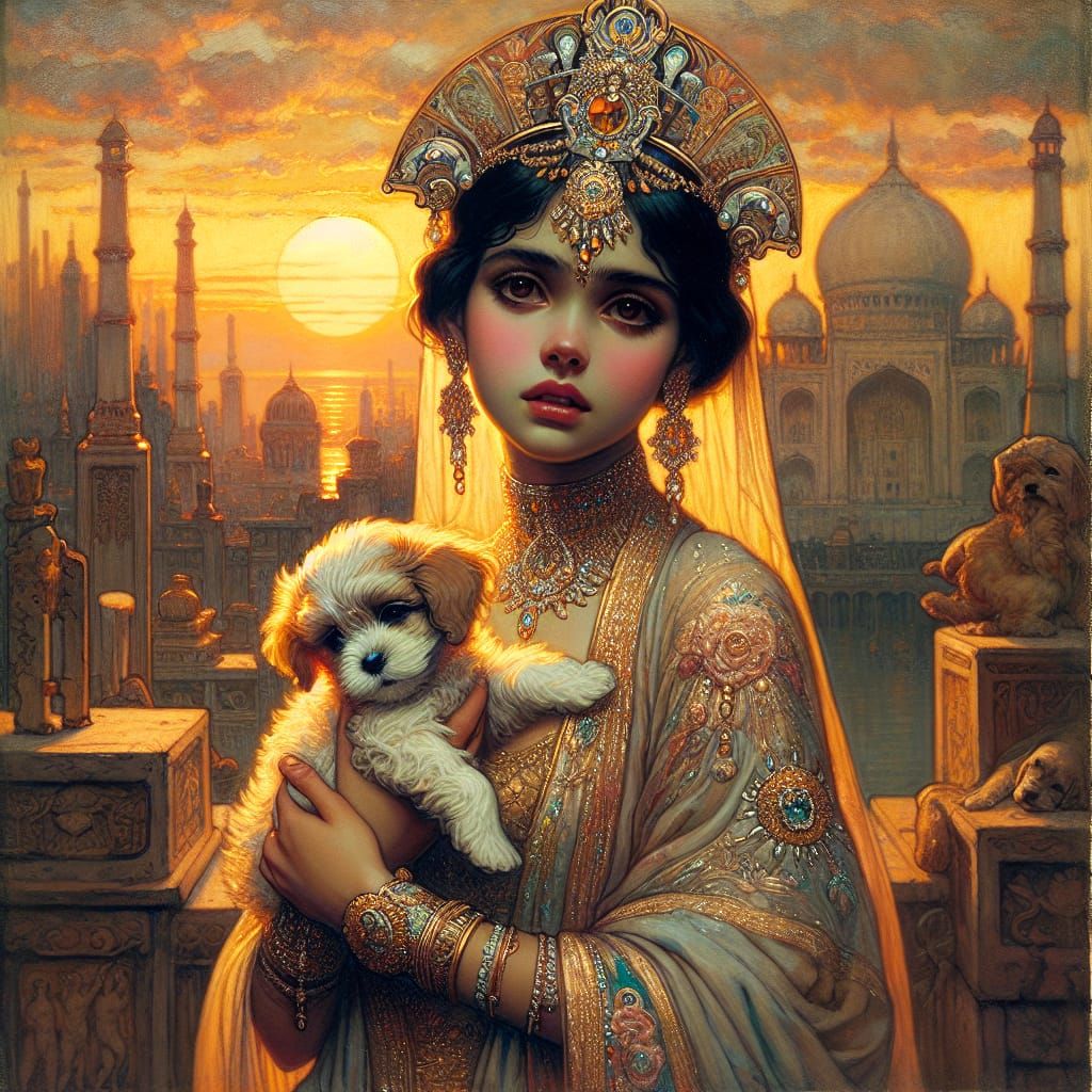 Princess with Puppy: Art Nouveau Meets Hyperrealism