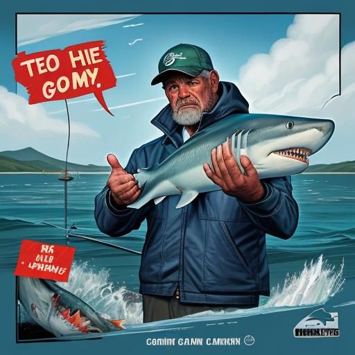 Humorous Shark Encounter in Comic Book Style