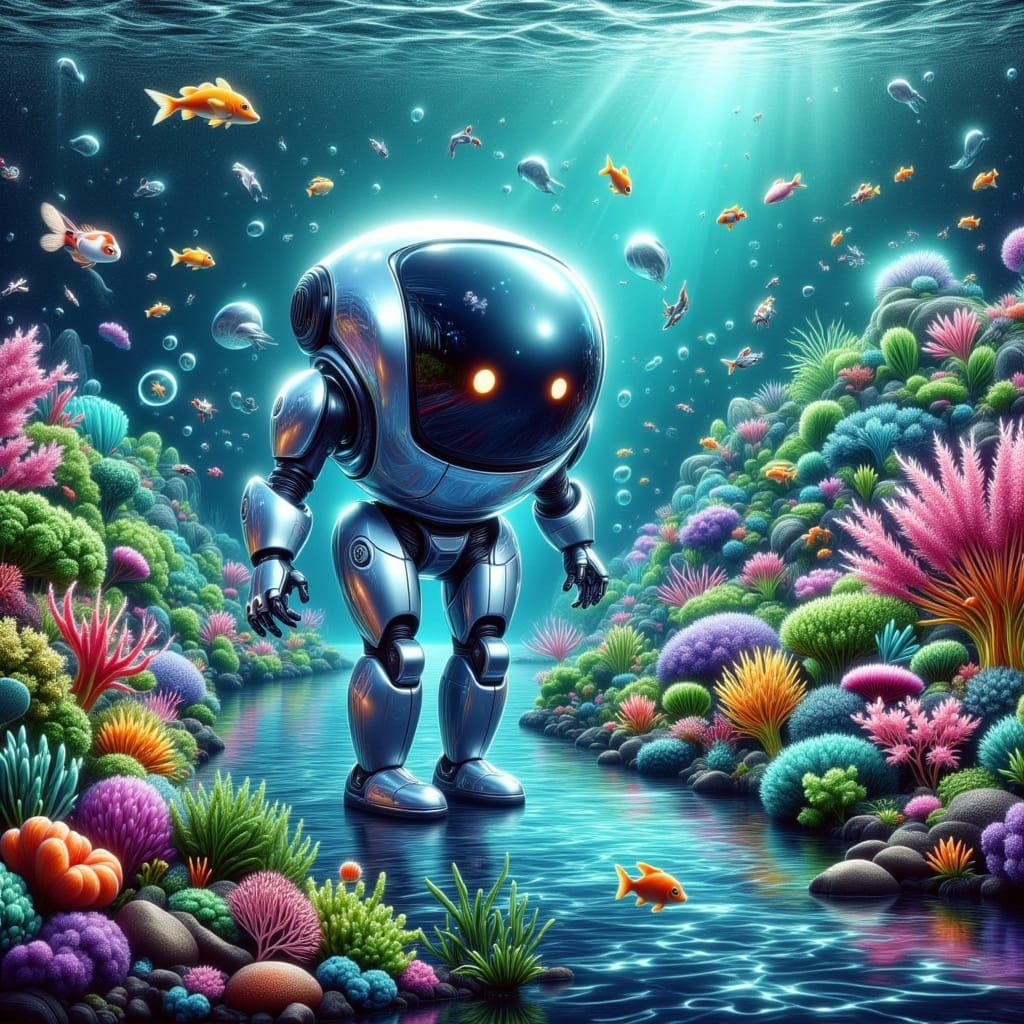 Underwater Robot Garden with Chalky Luminous Effects