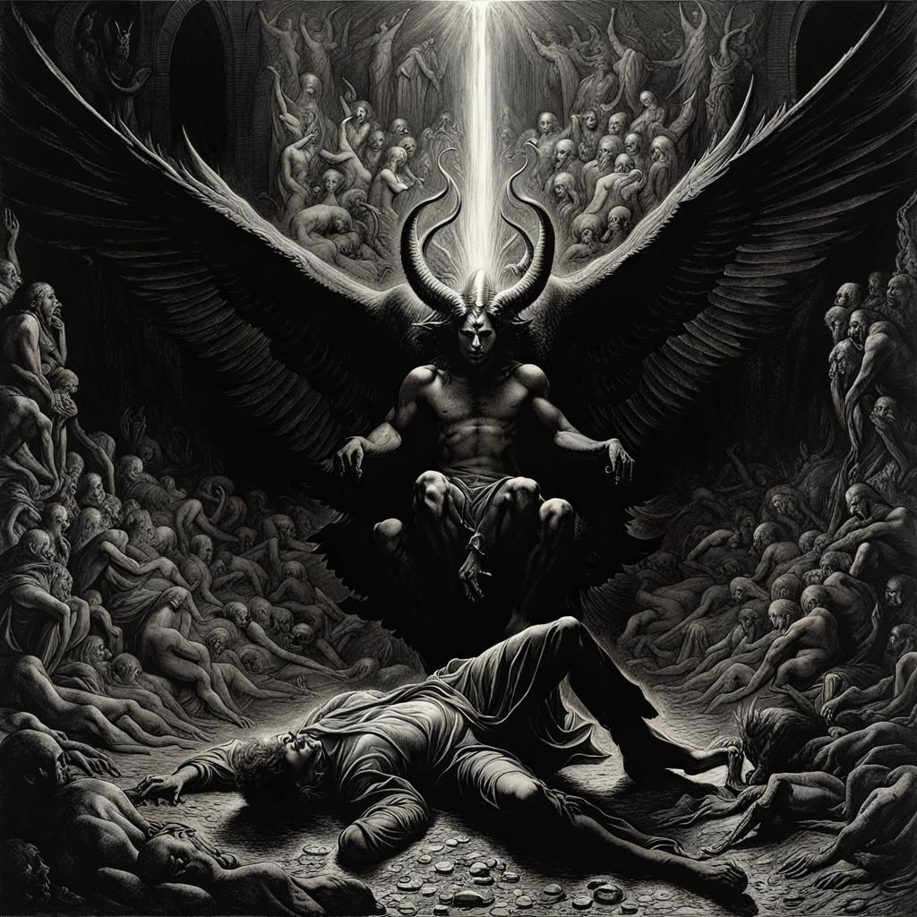 Lucifer in Hell: A Stipple Pencil Sketch