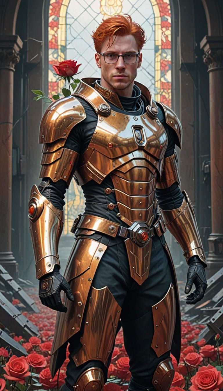 Master piece, grand, futuristic, glasses, shirtless, male paladin, 30 years old, shiny, gauntlets, leg armor, loincloth,...
