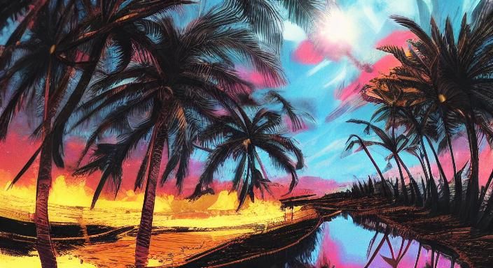 Dramatic Manga Scene of Palm People and Palmzilla