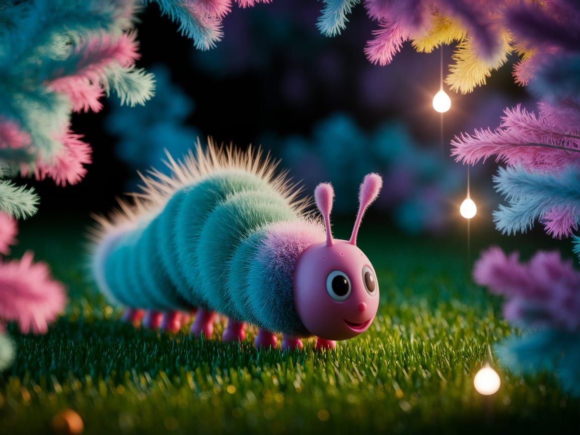 Whimsical Caterpillar in Vibrant Floral Wonderland