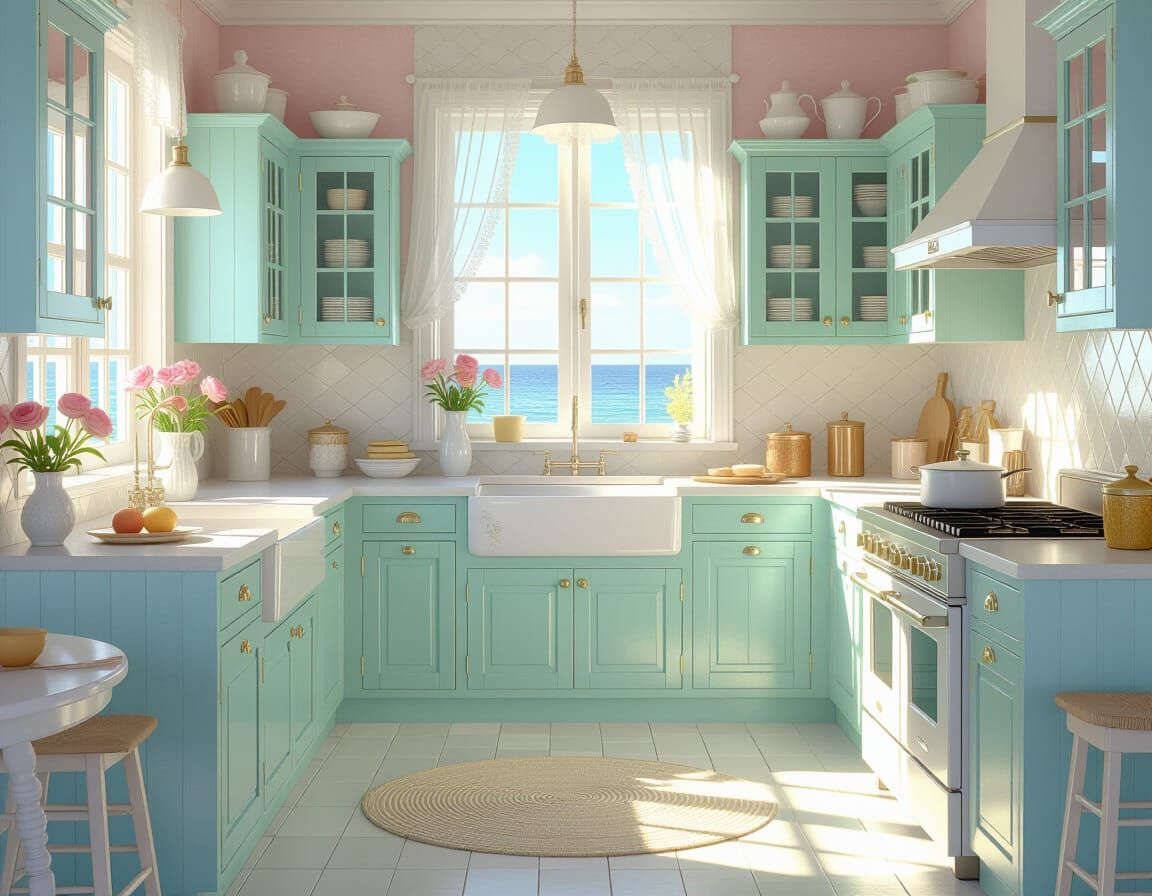 Coastal Shabby Chic Kitchen in Impressionist Style