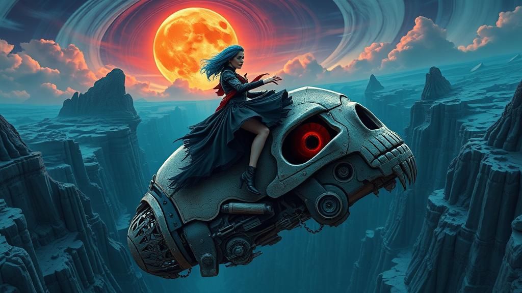 Woman on Venusian Vehicle in Fractal Gorge