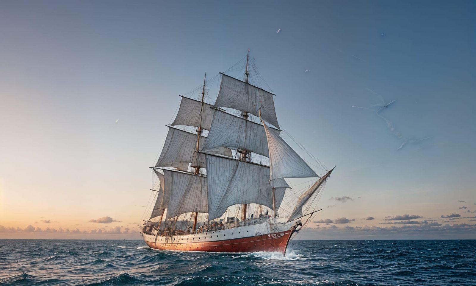 Clipper Ship Sailing Through Bioluminescent Waves