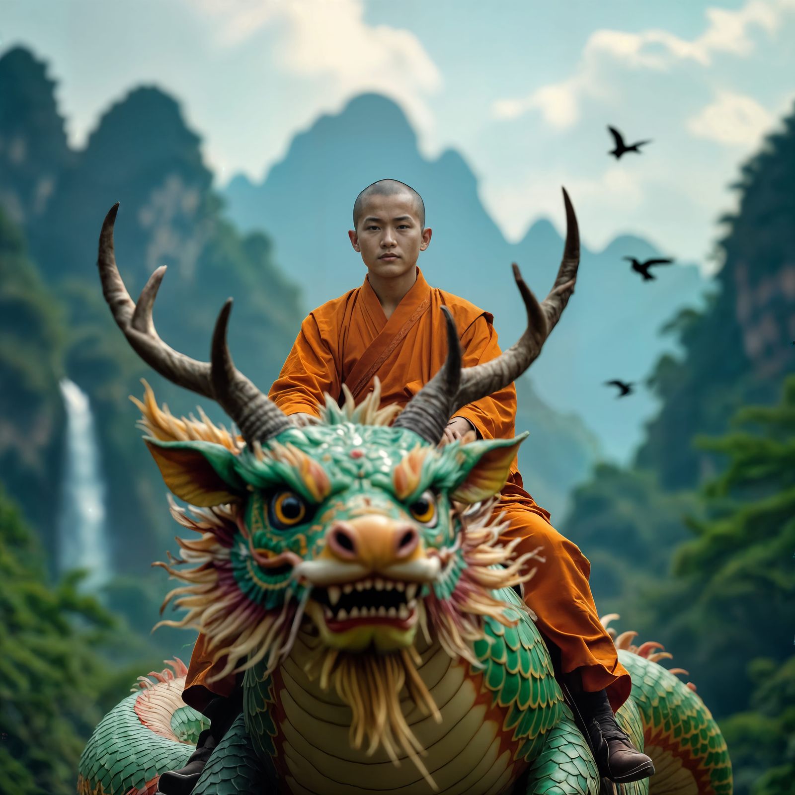 Shaolin Monk Rides Shen Long in Portrait Style