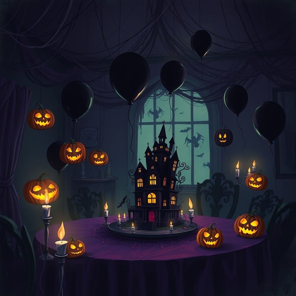 Spooky Birthday Party in Eerie Gothic Art Style