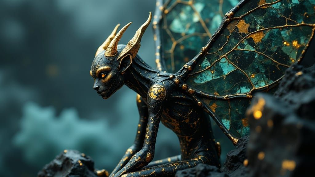 Crystal Tiefling Sculpture with Kintsugi Gold