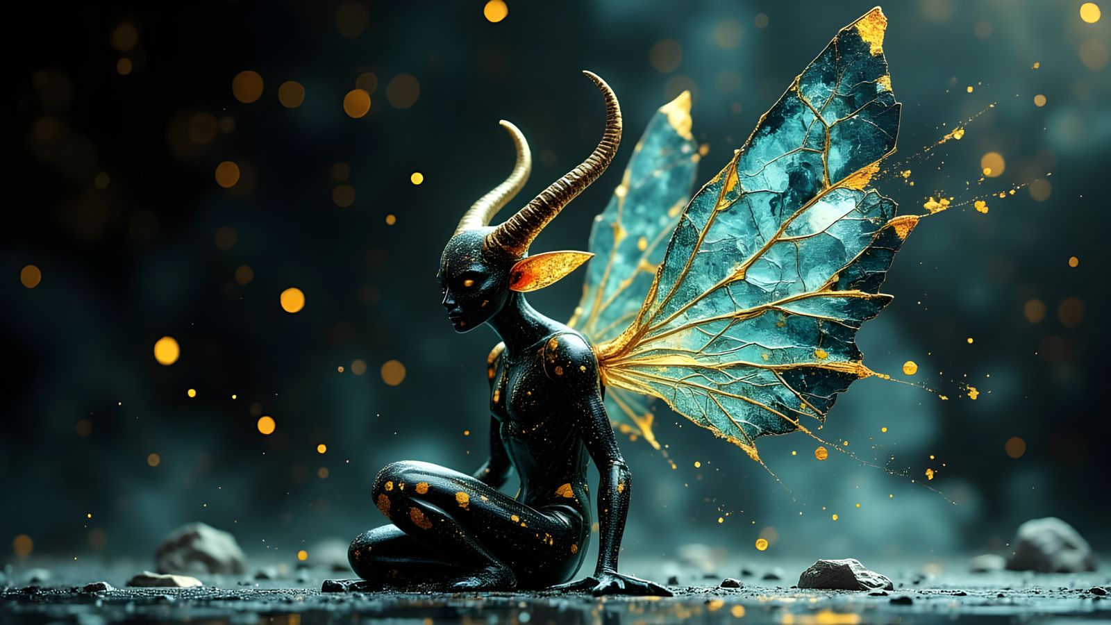 Crystal Tiefling with Kintsugi Gold in Dramatic Light