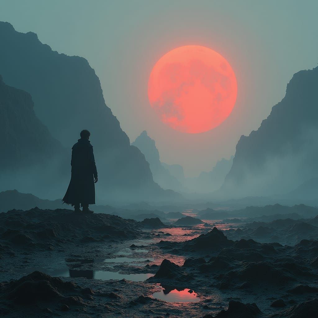 Dystopian Future: Lone Figure in Photorealistic Landscape