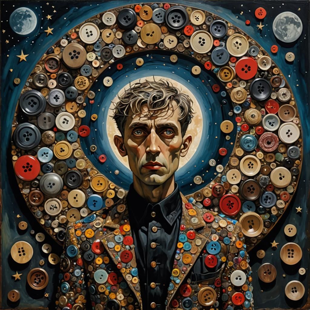 Surreal Dreamlike Figure with Moon, in Oil Painting Style