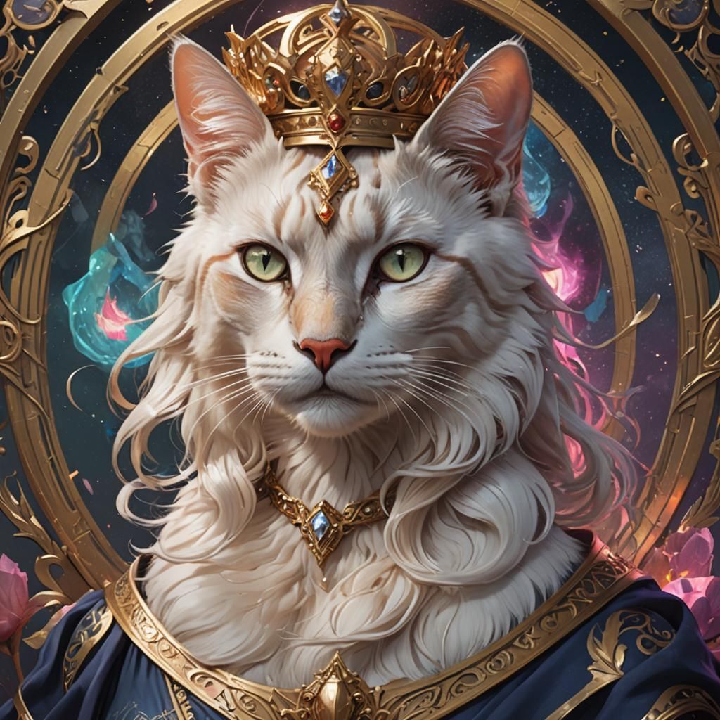 Queen of Cats Tarot Card in Hyperdetailed Style