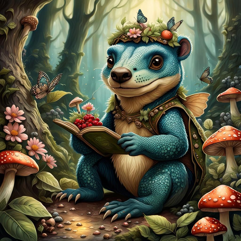 a fairy tale for a beautiful fairy, author Anna Stegg , painting, masterpiece, fine art, forest sweetheart ,super bear,c...