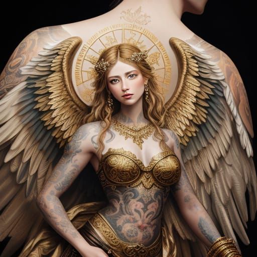 Tattooed Angel in Baroque Oil Painting Style