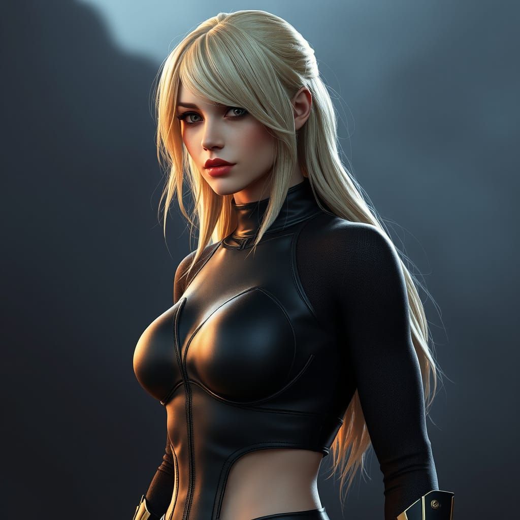 Heroic Blonde Woman in Skintight Outfit: Hyperrealistic 3D A...