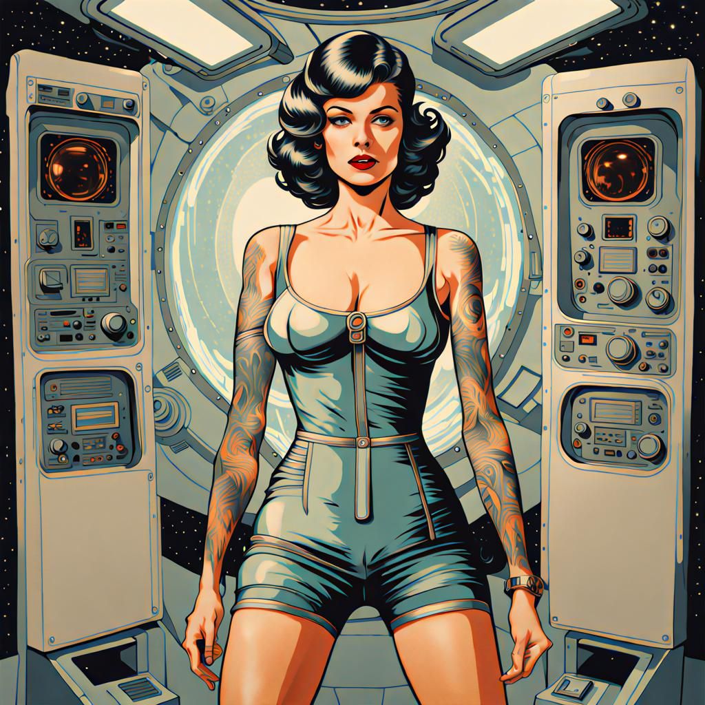 Retro-Futuristic Pinup Girl in Art Deco Style