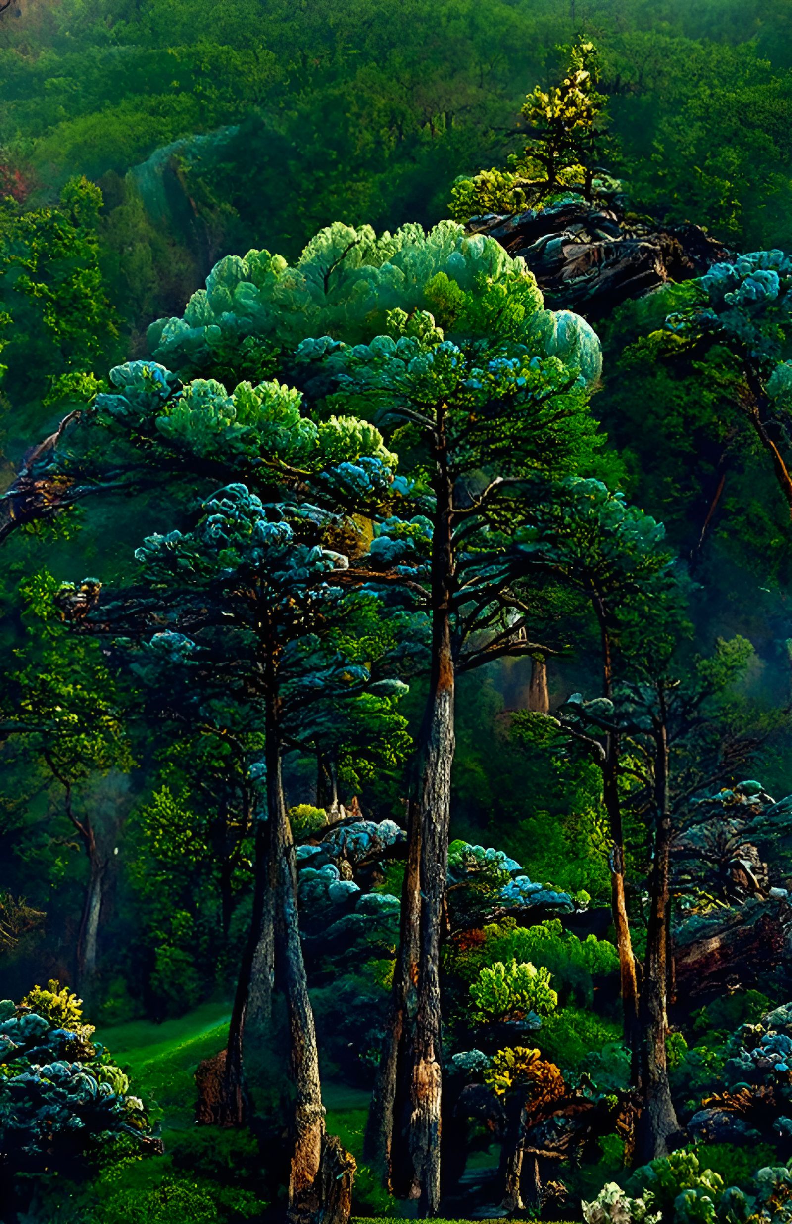 Lush Forest Landscape in Classic Painting Style